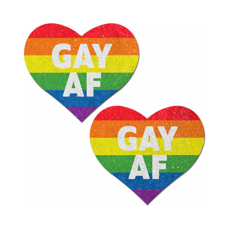 Glitter 'Gay AF' Rainbow Heart Pasties