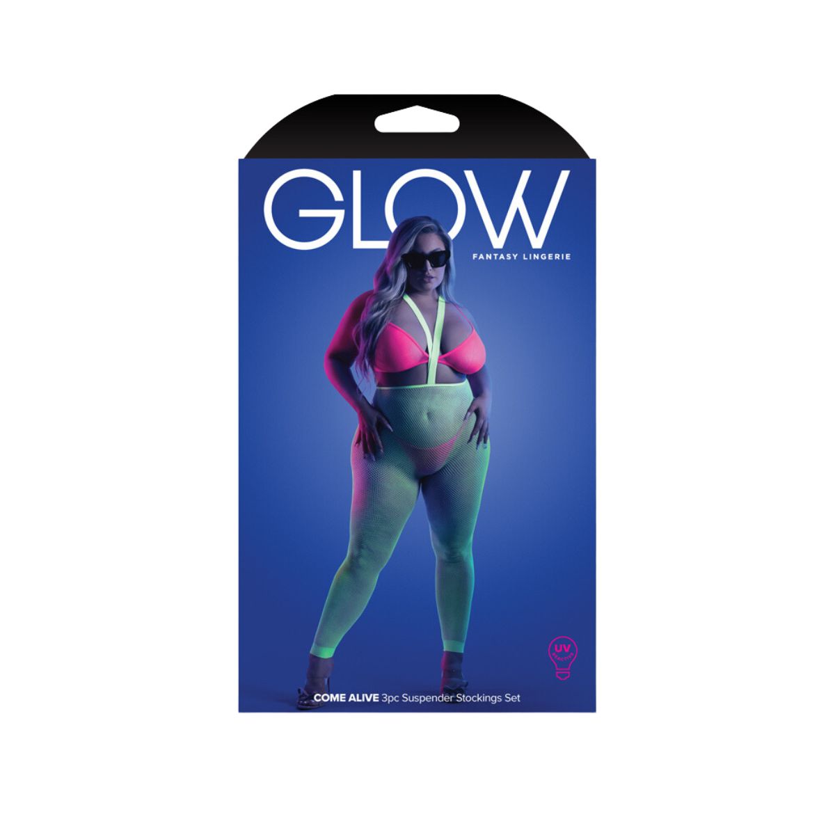 Glow Come Alive Bralette, G-String & Suspender Stockings set - Queen Size