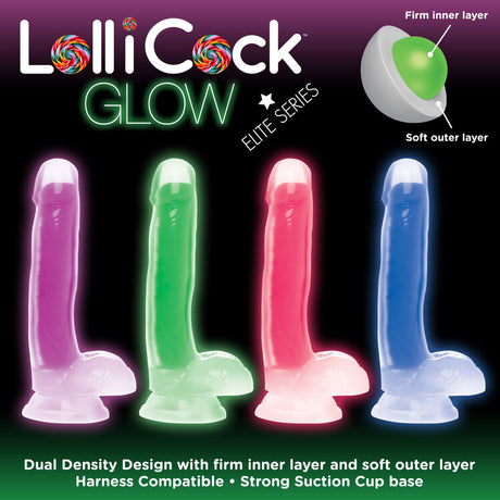 Lollicock Glow in the Dark 7 in. Silicone Dildo with Balls - All Colors