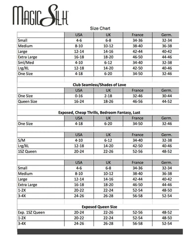 magic silk lingerie size chart