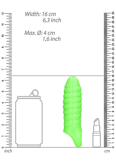 Ouch! Glow in the Dark Swirl Thick Stretchy Penis Sleeve 6.3in Neon Green