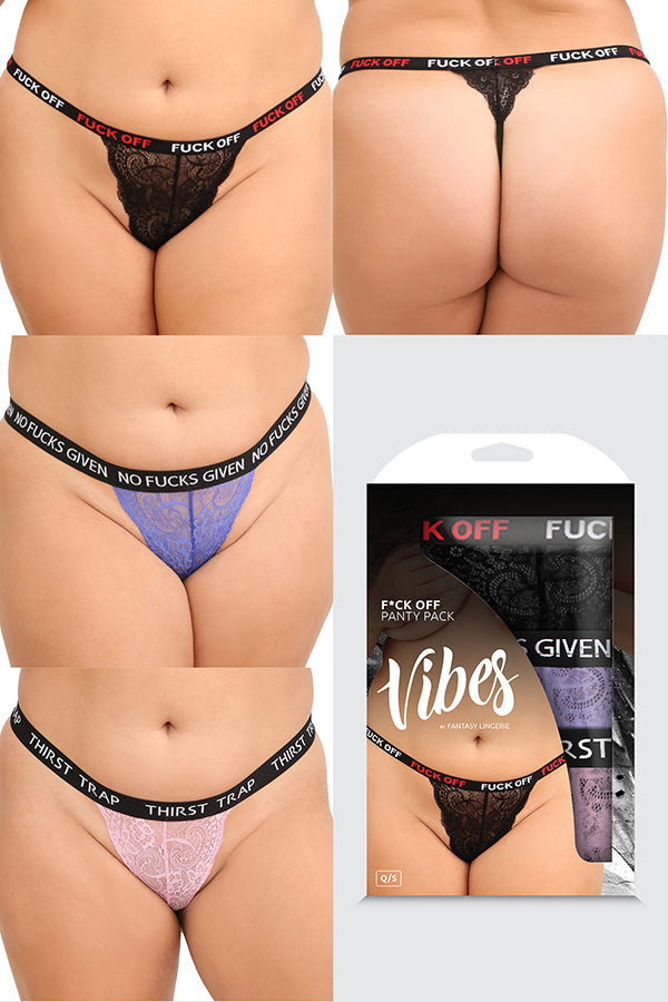 Vibes Fuck Lace Thong Panties 3 Pack - Queen Size