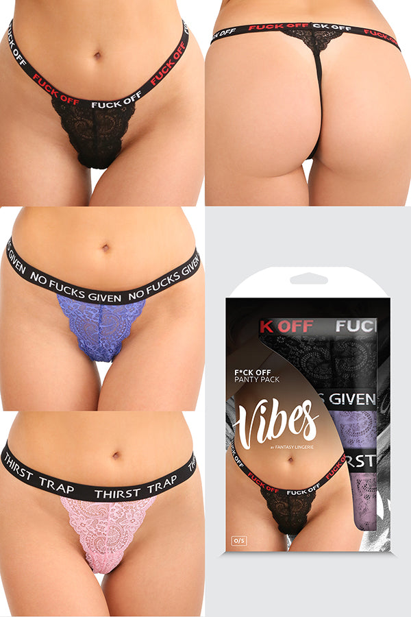 Vibes Fuck Lace Thong Panties 3 Pack - O/S