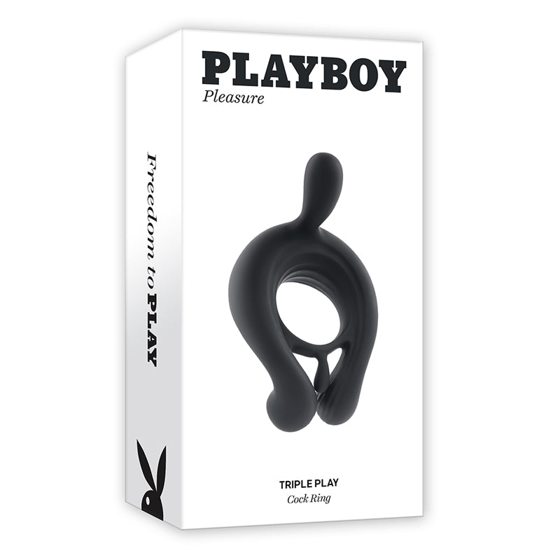 Playboy Triple Play Remote Controlled Vibrating Cockring with Stimulator 