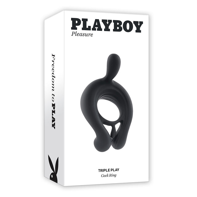 Playboy Triple Play Remote Controlled Vibrating Cockring with Stimulator 