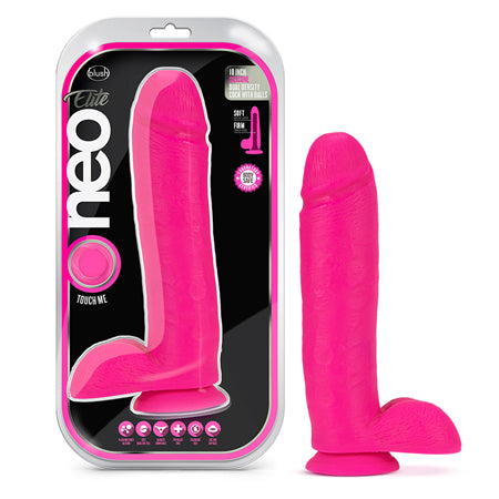 Neo Elite 10 inch Silicone Dual Density Dildo with Balls - Purple/Pink