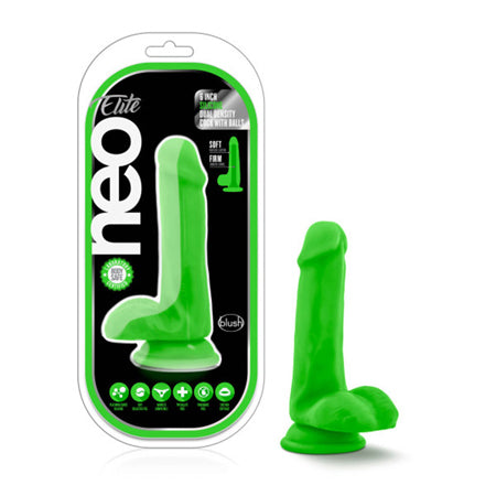Neo Elite 6 inch Silicone Dual Density Cock with Balls -  Green/Pink