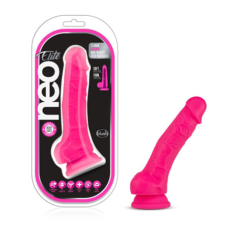 Neo Elite - 7.5 inch Silicone Dual Density Cock with Balls -  Orange/Pink