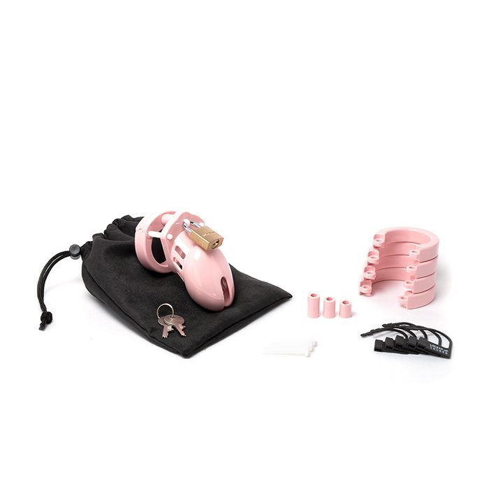 CB-6000S  2.5" Chastity Cock Cage Kit  - Clear - Pink