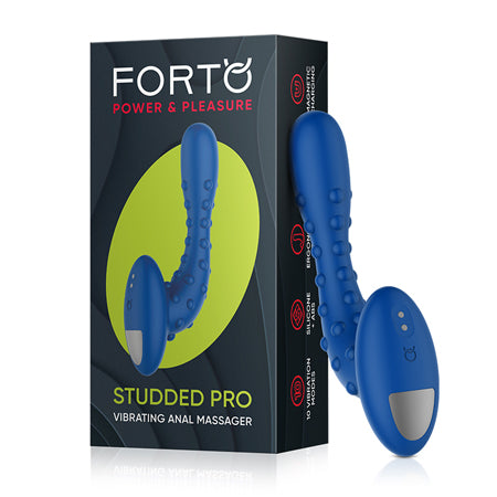 Forto Studded Pro Vibrating Prostate Massager Black - Blue