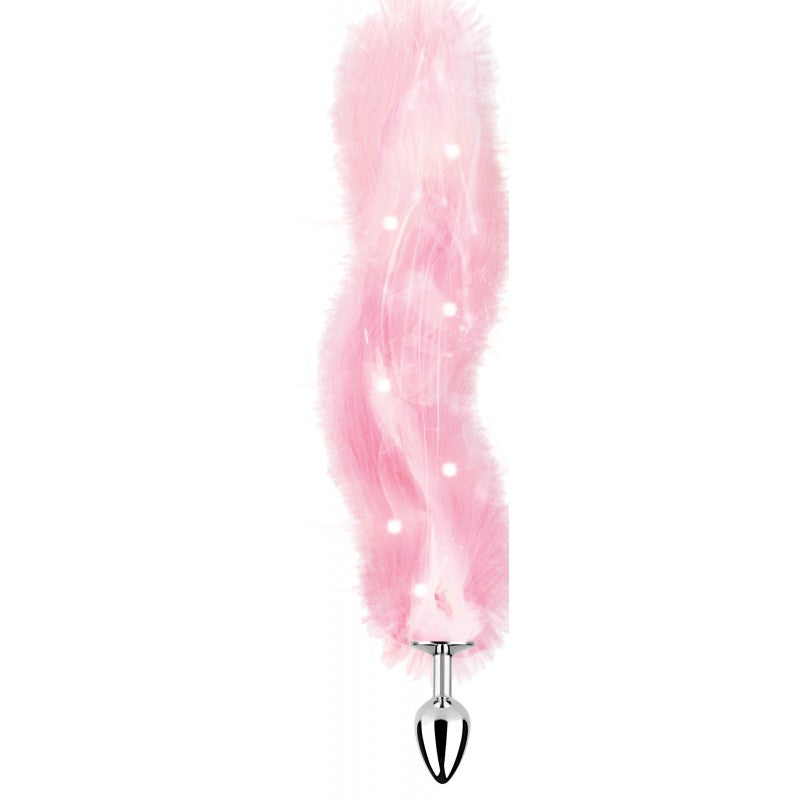 Foxy Tail Light Up Pink Fur Butt Plug With Multicolored Light Pattern