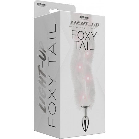 	 Foxy Tail Light Up Faux Fur Butt Plug With Multicolored Light Pattern White