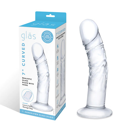 Curved Realistic Glass Dildo with Veins 7 inch