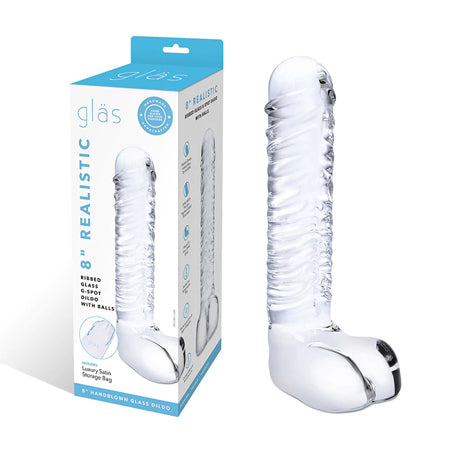 Realistic Ribbed Glass G-Spot Dildo with Balls 8 inch