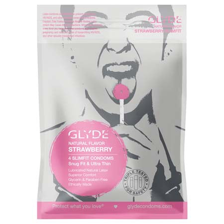 Glyde Slimfit Natural Strawberry Flavored Condoms  4 Pack