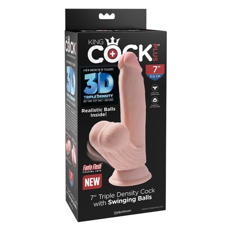 King Cock Triple Density Cock Dildo 7 in with Swinging Balls - Light