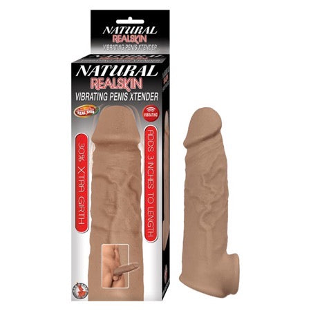 Natural Realskin Vibrating Penis Xtender -Brown