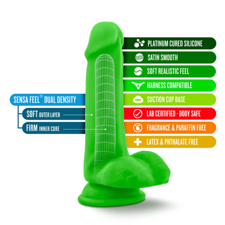 Neo Elite 6 inch Silicone Dual Density Cock with Balls -  Green/Pink