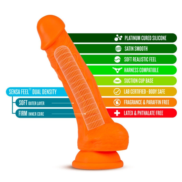 Neo Elite - 7.5 inch Silicone Dual Density Cock with Balls -  Orange/Pink