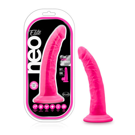 Neo Elite - 7.5 Inch Silicone Dual Density Dildo - Neon Blue/Pink