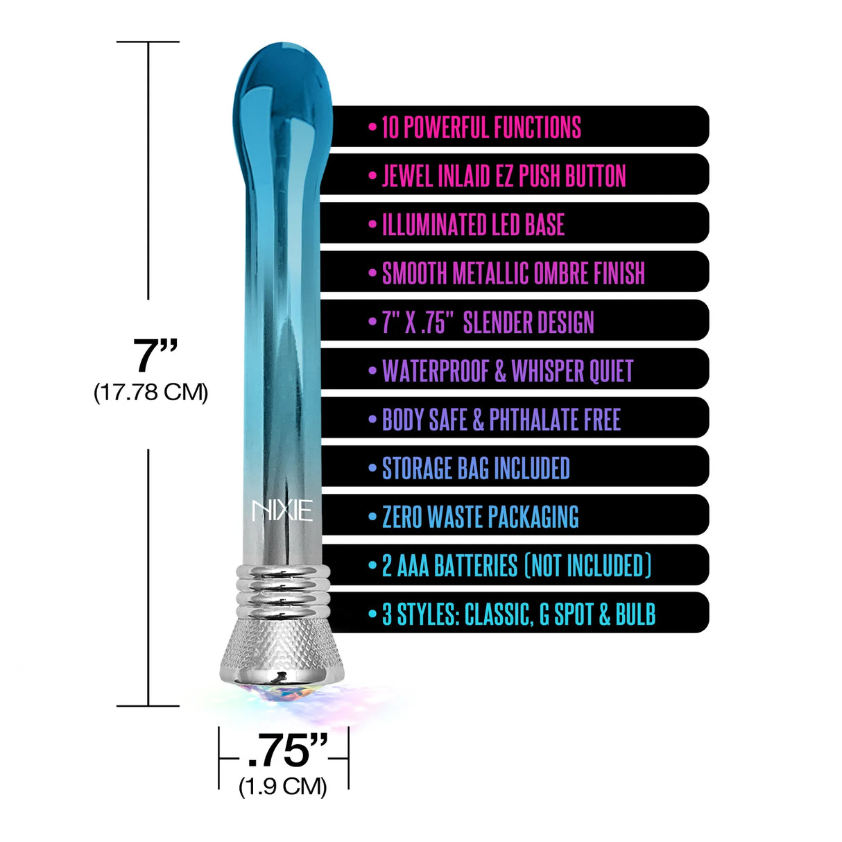 Nixie Waterproof Bulb Vibrator- Blue Ombre Glow