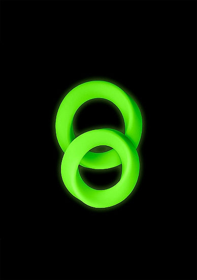 	 Ouch! Glow in the Dark 2-Piece Silicone Cockring Set Neon Green