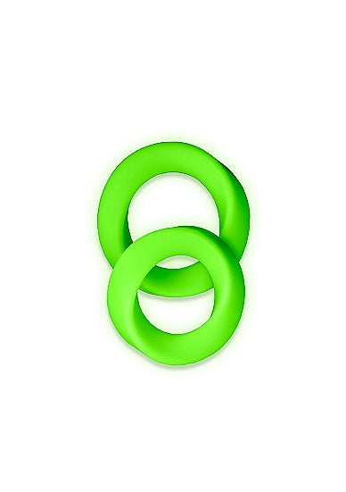 	 Ouch! Glow in the Dark 2-Piece Silicone Cockring Set Neon Green