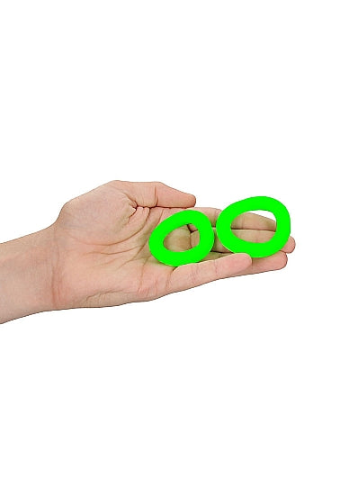 	 Ouch! Glow in the Dark 2-Piece Silicone Cockring Set Neon Green