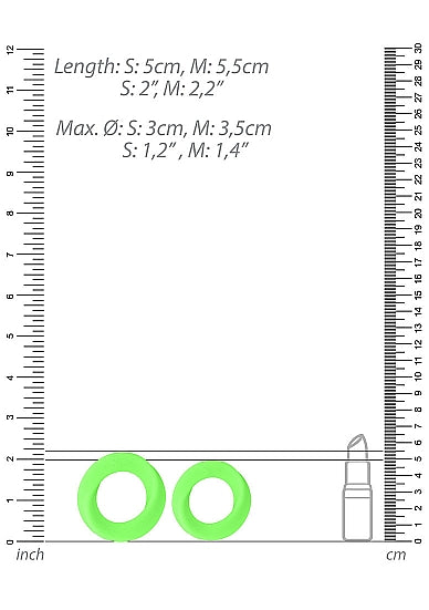 	 Ouch! Glow in the Dark 2-Piece Silicone Cockring Set Neon Green