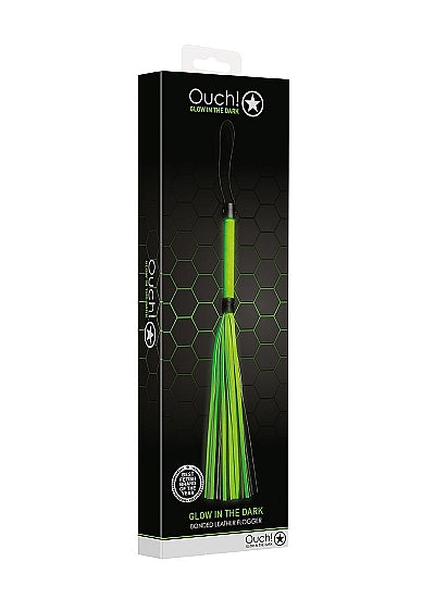 Ouch! Glow in the Dark Bonded Leather Flogger Neon Green