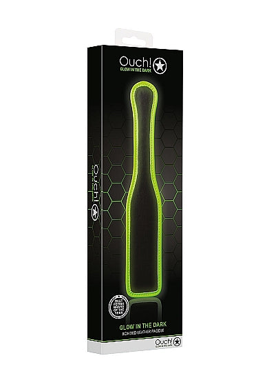 Ouch! Glow in the Dark Bonded Leather Paddle Neon Green