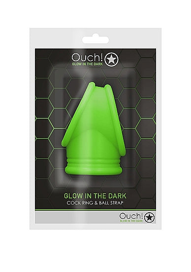 Ouch! Glow in the Dark Silicone Cockring & Ball Sling Neon Green