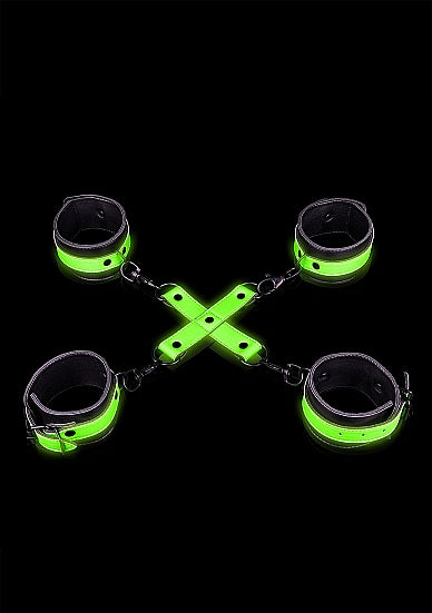 Ouch! Glow in the Dark Hand & Ankle Cuffs With Hogtie Set Neon Green