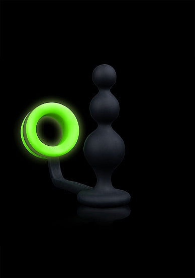 Ouch! Glow in the Dark Silicone Beaded Anal Plug With Detachable Cockring Neon Green