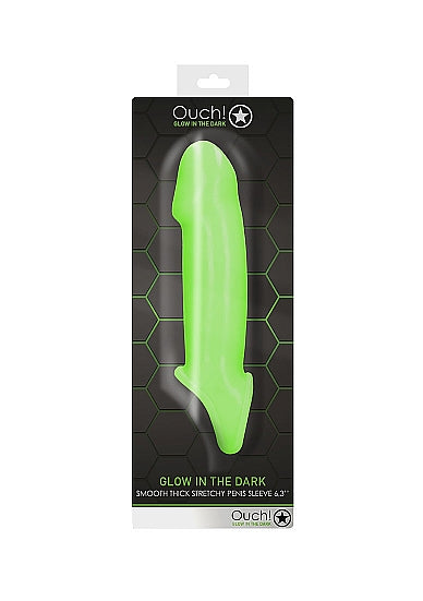 Ouch! Glow in the Dark Smooth Thick Stretchy Penis Sleeve 6.3in Neon Green