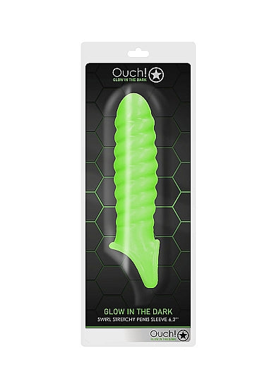 Ouch! Glow in the Dark Swirl Stretchy Penis Sleeve 6.2in Neon Green