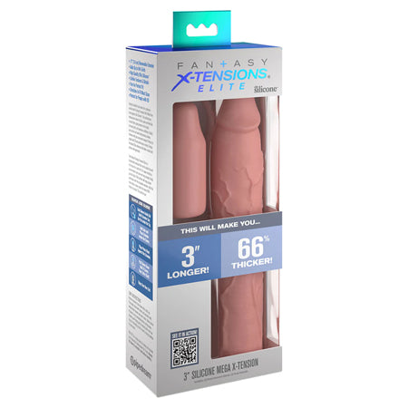 Fantasy X-tensions Elite 3 in. Silicone Mega Penis Extension - Light - Brown