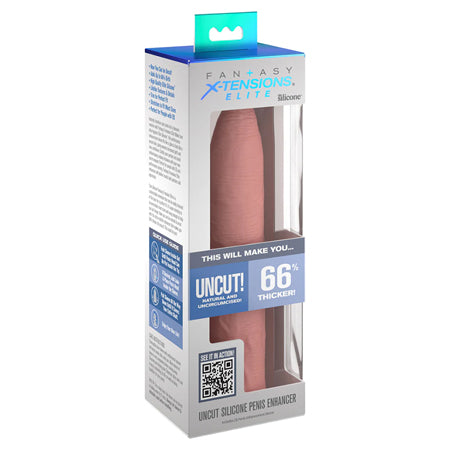 X-tensions Elite 7 in. Uncut Silicone Penis Extender- Light - Tan - Brown