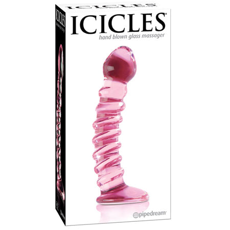 Icicles No. 28 Curved Ribbed Glass Dildo 7.25 inch