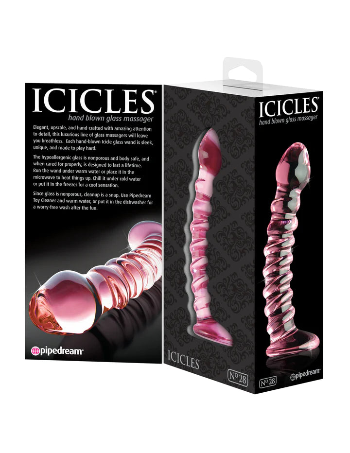 Icicles No. 28 Curved Ribbed Glass Dildo 7.25 inch