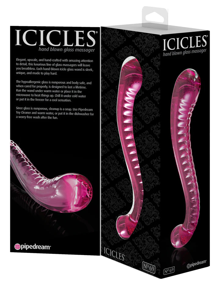 Icicles No. 69 Curved Dual-Ended Glass Dildo Pink