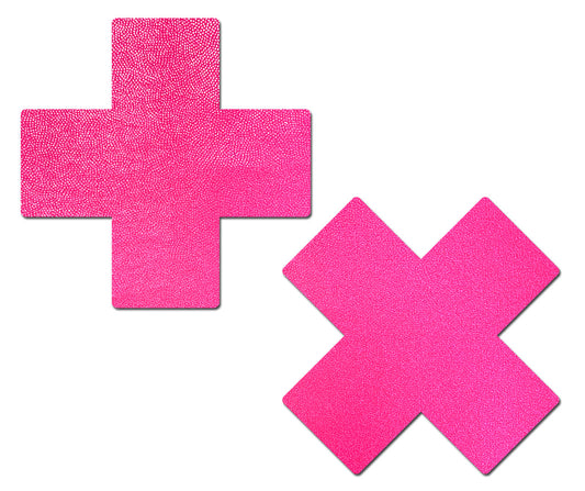 Plus X Neon Pink Blacklight Reactive Cross Nipple Pasties by Pastease