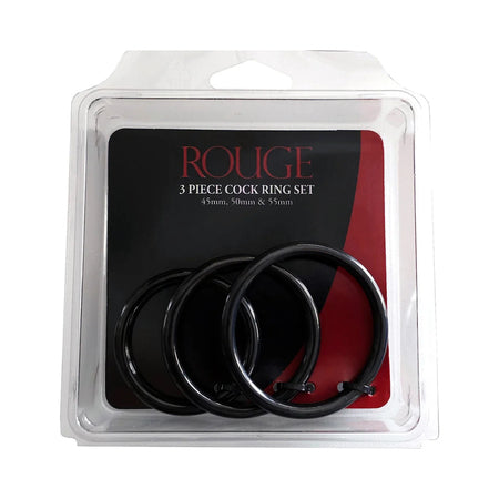 Rouge Stainless Steel 3 Piece Black Cock Ring Set 