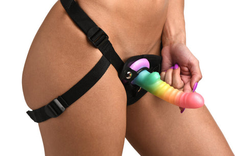 Simply Sweet Ribbed 6.5 in. Silicone Dildo Rainbow
