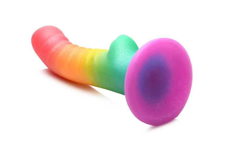Simply Sweet Ribbed 6.5 in. Silicone Dildo Rainbow