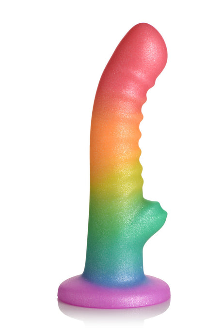 Simply Sweet Ribbed 6.5 in. Silicone Dildo Rainbow