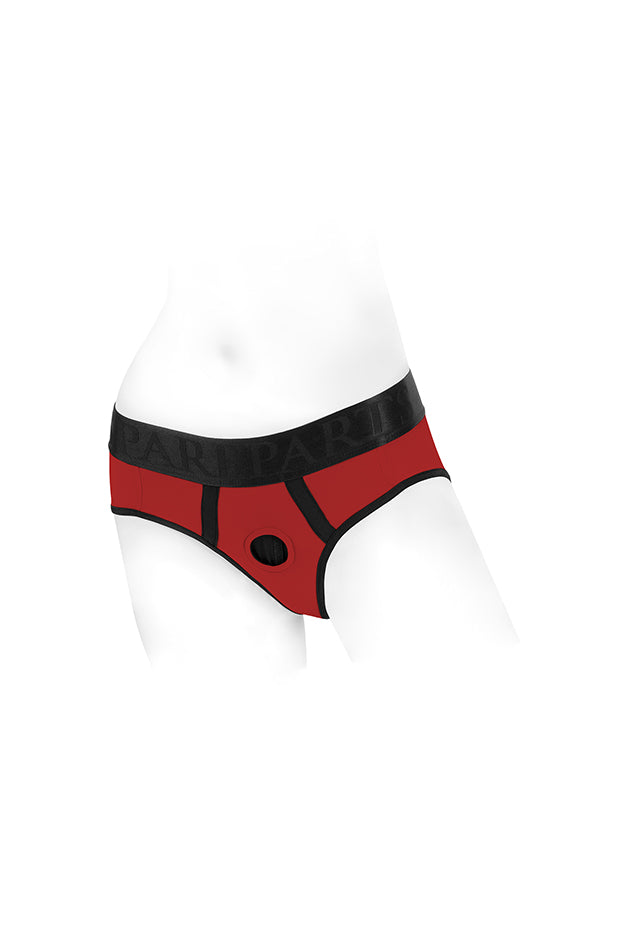 SpareParts Tomboi Nylon Harness Briefs Black/Red - All Sizes