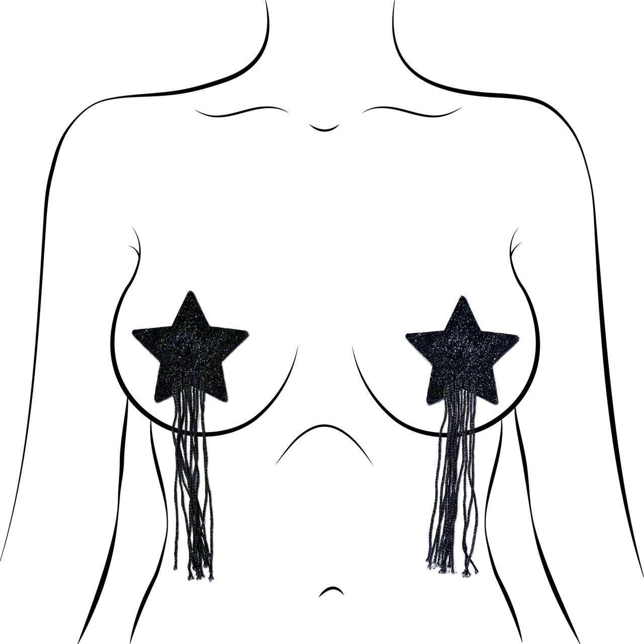 Black Tassel Sparkle Star with Long Fringe Nipple Pasties