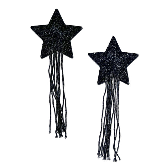 Black Tassel Sparkle Star with Long Fringe Nipple Pasties