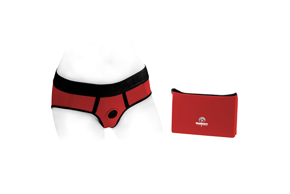 SpareParts Tomboi Nylon Harness Briefs Black/Red - All Sizes